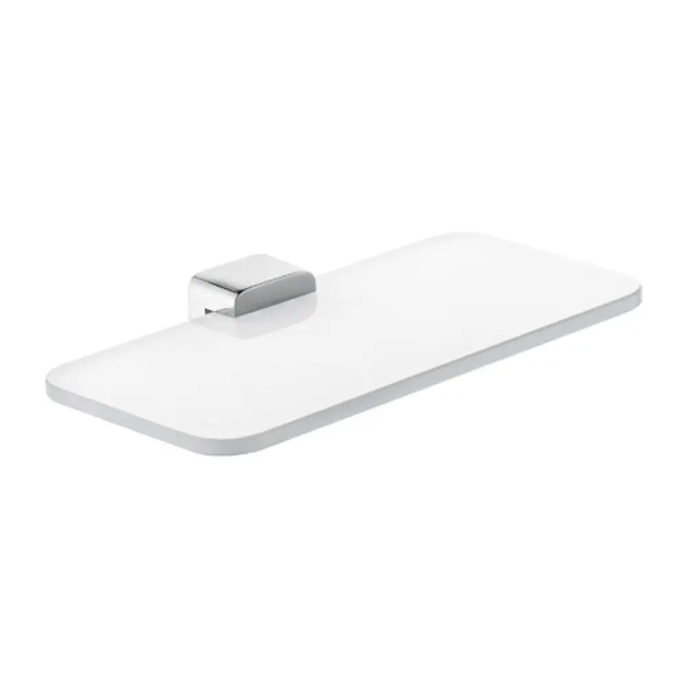 Kludi Ablage aus Opalglas mit chromfarbener Halterung, rechteckige Form, ideal für Badezimmer oder Duschen zur Ablage von Pflegeprodukten.